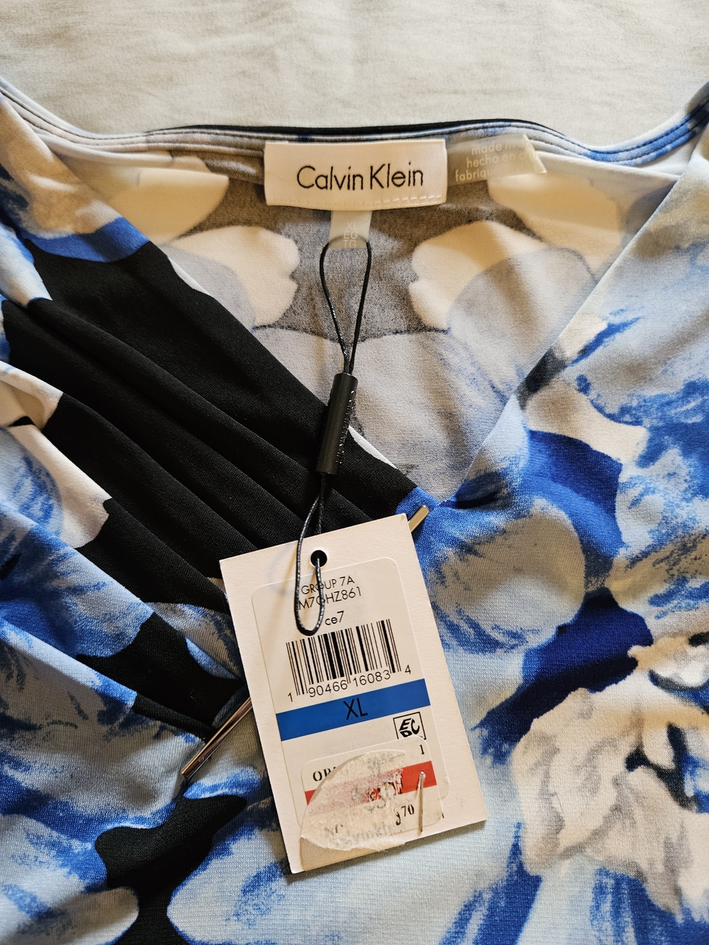 Calvin Klein Black Tank Top with Blue and Cream Floral Print - Picture 3 of 3